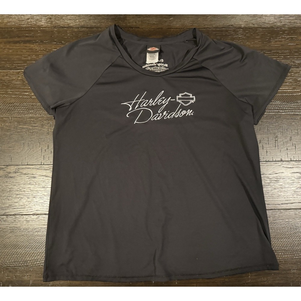 Harley Davidson Womens Shirt 1X Black Performance Activewear Short Sleeve Biker
